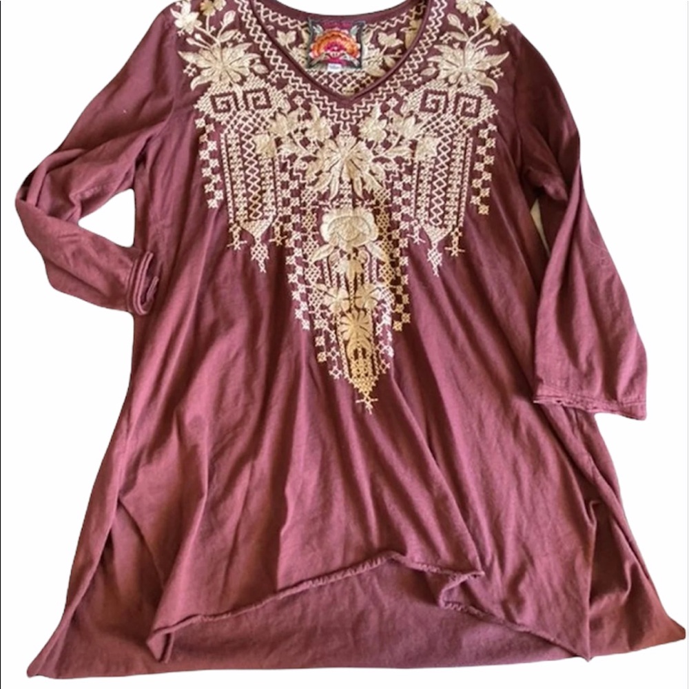 JOHNNY WAS burgundy embroidered tunic